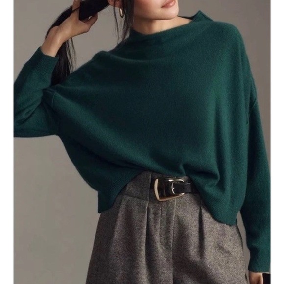 Anthropologie Sweaters - Pilcro Anthropologie Alani 100% Cashmere Mock Neck Cropped Sweater Green Size M